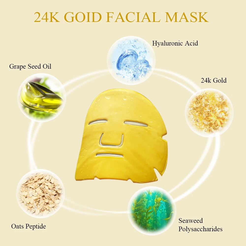 Cuidado de piel OEM Oro 24k contra el acné facial de colágeno reduciendo máscara