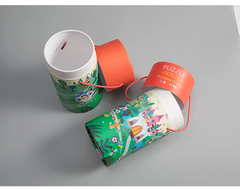 Children's Puzzle Toy Paper Cans Packaging Cylindrical Packaging Box Colorful Printing Gift Paper Cans with Polyester Rope