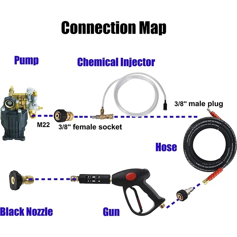 Adjustable Chemical Injector Kit for Pressure Washer Soap Injector 3/8 Inch Quick Connector with 10' Tube Nozzle Brass Stainless