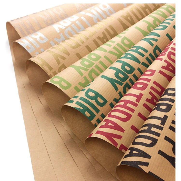 Happy Birthday Recycled Brown Kraft Folded Paper Gift Wrapping Paper Roll