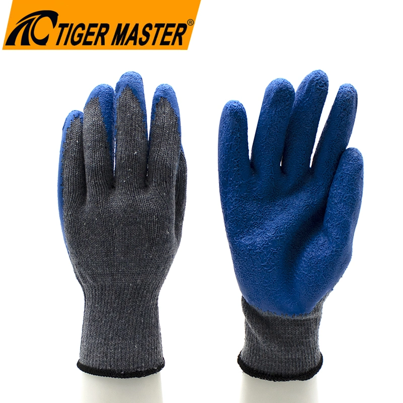 Custom Logo Anti Slip Oil Chemical Resistant Latex Safety Gloves Construction Labor Protection Blue Latex Gloves Work CE En388