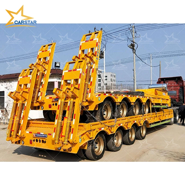 الحفار ذو العجلات 3/4/5 Axle 50 60 80 طنًا متريًا للخدمة الشاقة شاحنة Trailer منخفضة التحميل / Lowboy / 4 محاور مقطورة منخفضة السرير