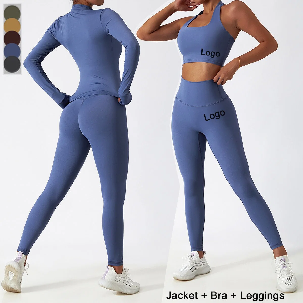 Wholesale/Supplier Custom Tracksuits 2/3 Pieces Fitness Yoga Set Women Solid Color Running Gym Suit Long Sleeve Jacket Sexy Bra High Waist Leggings Workout Sports Wear