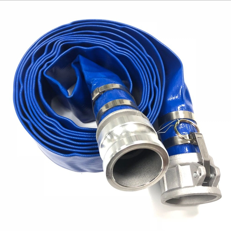 PVC Blue Lay Flat Discharge Water Hose Pipe Assembly with Coupling Clamp 1 2 3 4 5 6 8 10 16 Inch for Pool Pump Farm Agriculture Irrigation