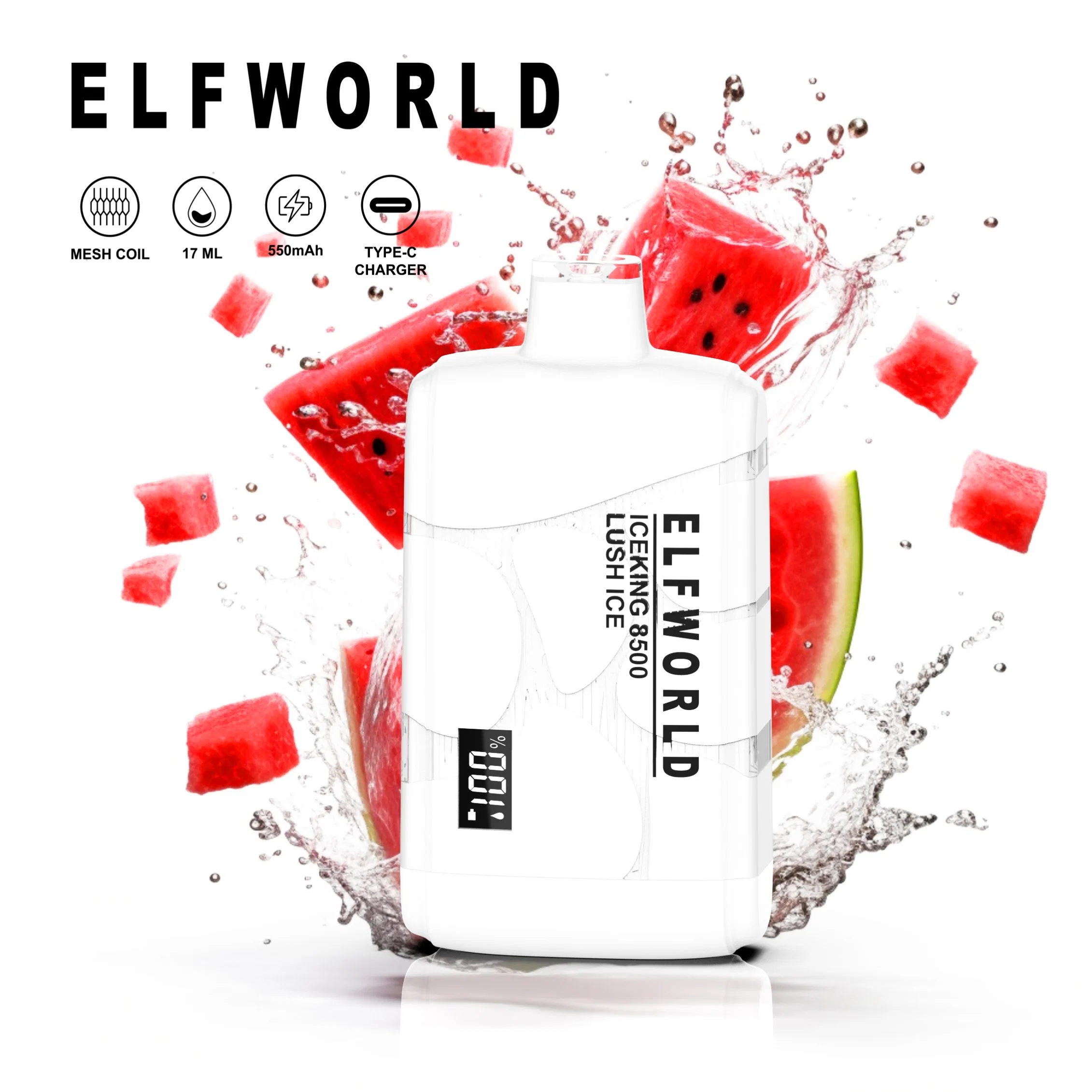 Elfworld Iceking 8500 OLED Display Smart Multiple Flavors Lost Vape قلم vape vaporizer للقص بقالب بقلم "غيمة كبيرة" لقلم "بلورة" بقالب قابل للاستخدام مرة واحدة مصنع 9000 بوف E السجائر