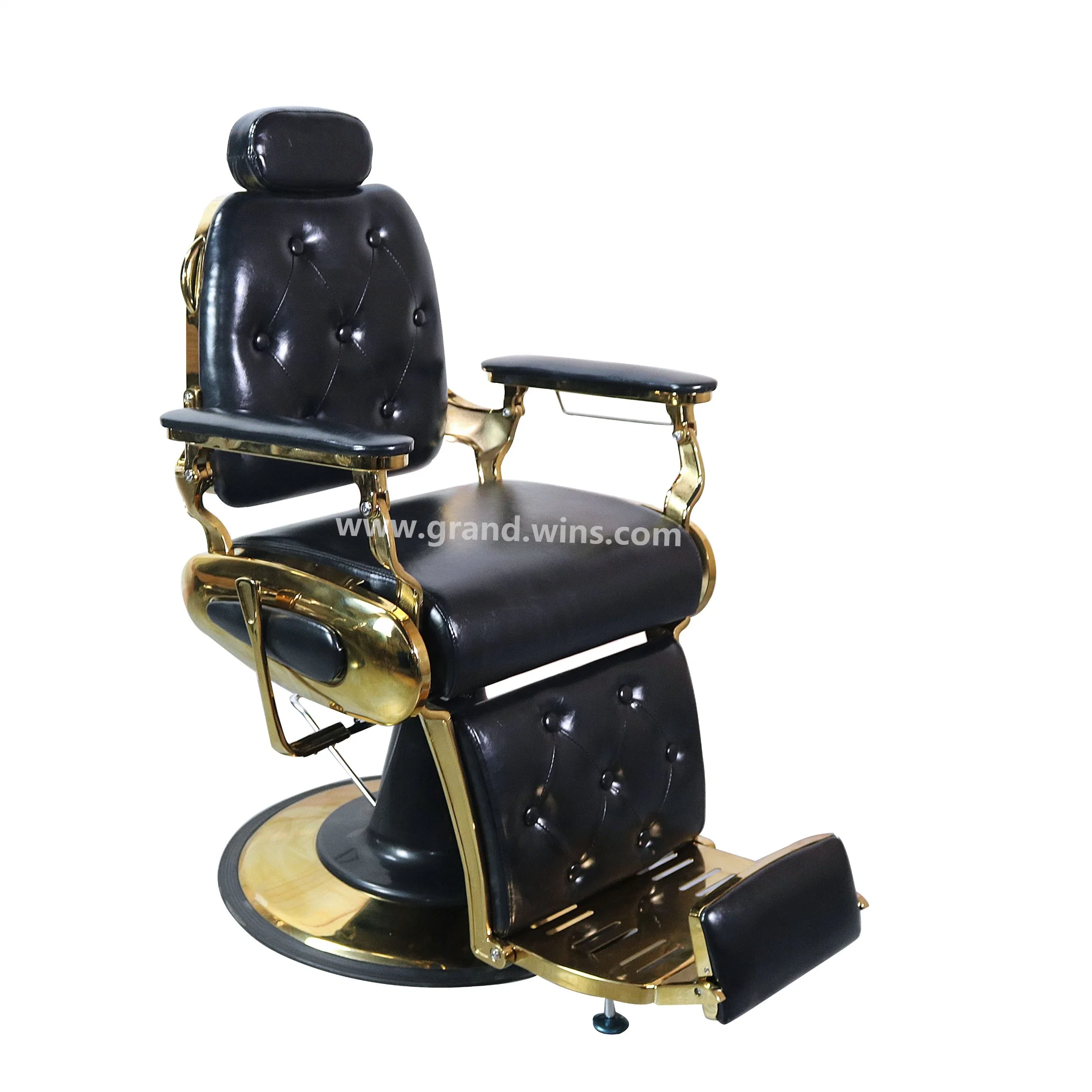 Chaise de barbier pour hommes inclinable hydraulique en aluminium doré de nouveau modèle en gros.