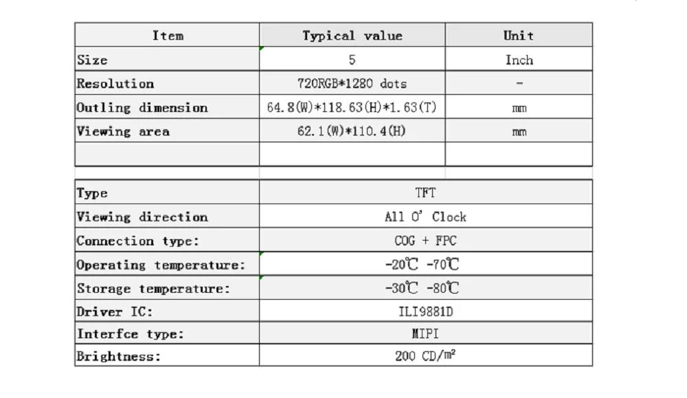 5 Zoll 720 * 1280 MIPI Display IPS 7703 Customized HD LCD Angezeigt