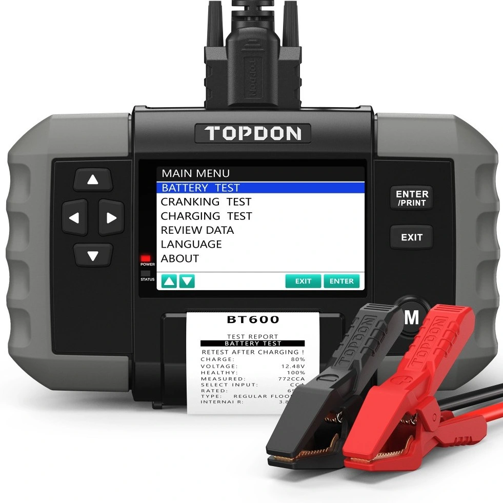 2023 Topdon Bt600 fábrica inteligente portátil 12V24V la batería del vehículo automotor de carga de arranque de la carga de batería de coche Prueba Analyzer probador con Bulit-en la Impresora Térmica