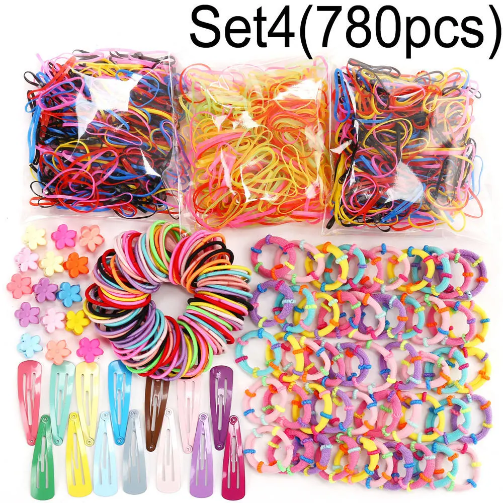 Ensemble de 780 pinces à cheveux PCS pour filles, queue de cheval colorée Supports bandes en caoutchouc pour enfants très petits articles pour cheveux pour filles cadeaux