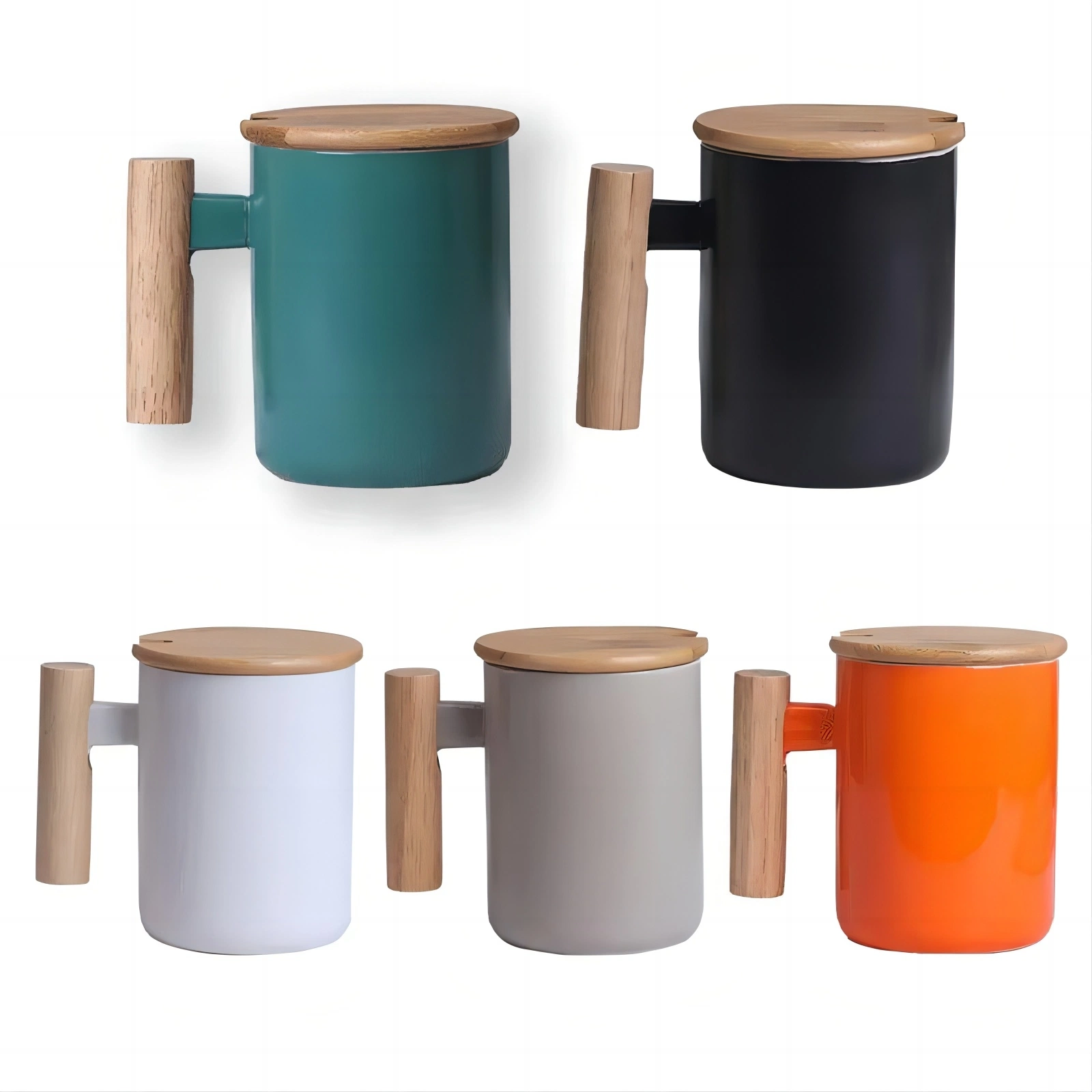 400ml Wholesale Handmade Ceramic Nordic Mug Ceramic Round Mug Fine Bone China Pipe Coffee Mug with Wood Handle