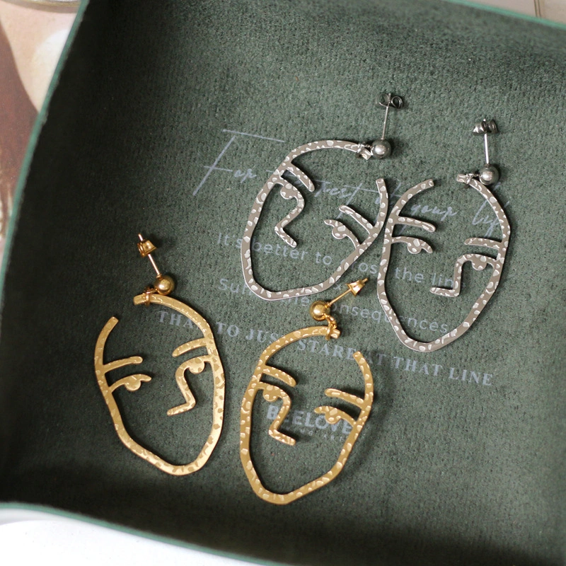 Abstract Hand-Painted Jewelry Face Lines Texture Titanium Stud Earrings