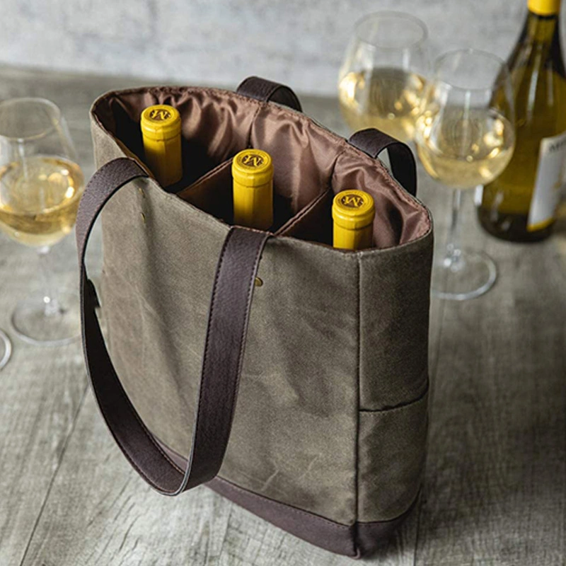 Convenient Portable Gift Bag, Simple Insulated Wine Bag, Waxed Canvas Wine Bag (RS-YCW2107)