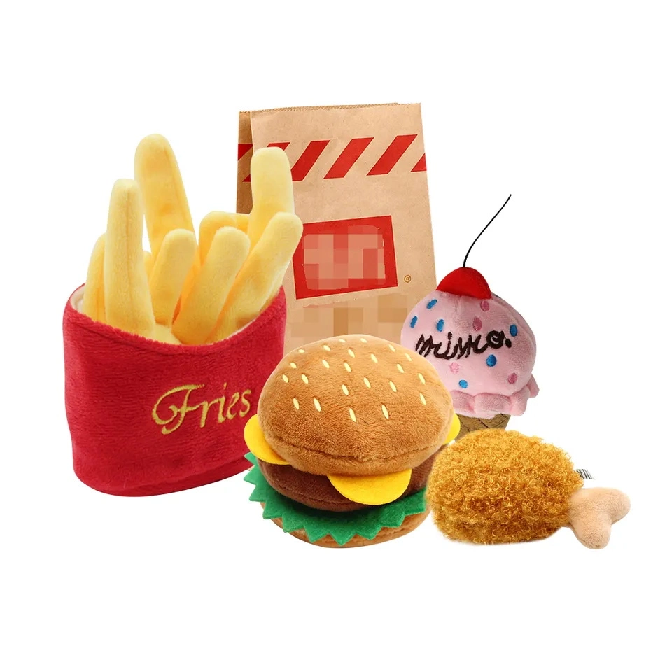 Nuevo diseño creativo Custom Plush relleno de alimentos estilo hamburguesa Pet Juguete