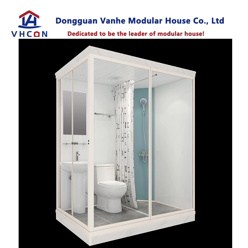 Cabaña de lujo portátil con diseño modular de vidrio, hotel completo con ducha de vapor, fregadero, inodoro, baño prefabricado en venta.