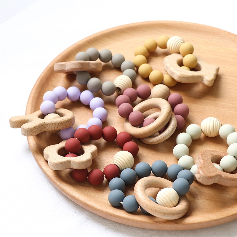 Wholesale/Supplier Baby Teether Circle Pacifier Ring Dummy Wooden Silicone Teething Toy Ring for Infant