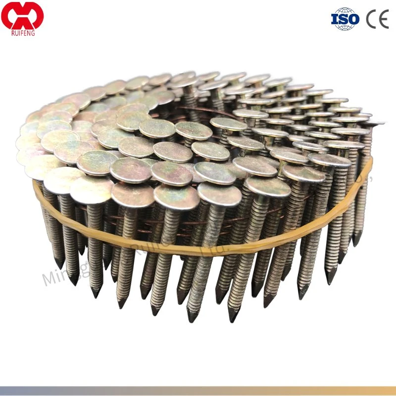 15 Degree Smooth / Ring Shank, Hot Dipped / Electro Galvanized Umbrella Head Wire Collated Roofing Nails by Stainless Steel for Roof Construction