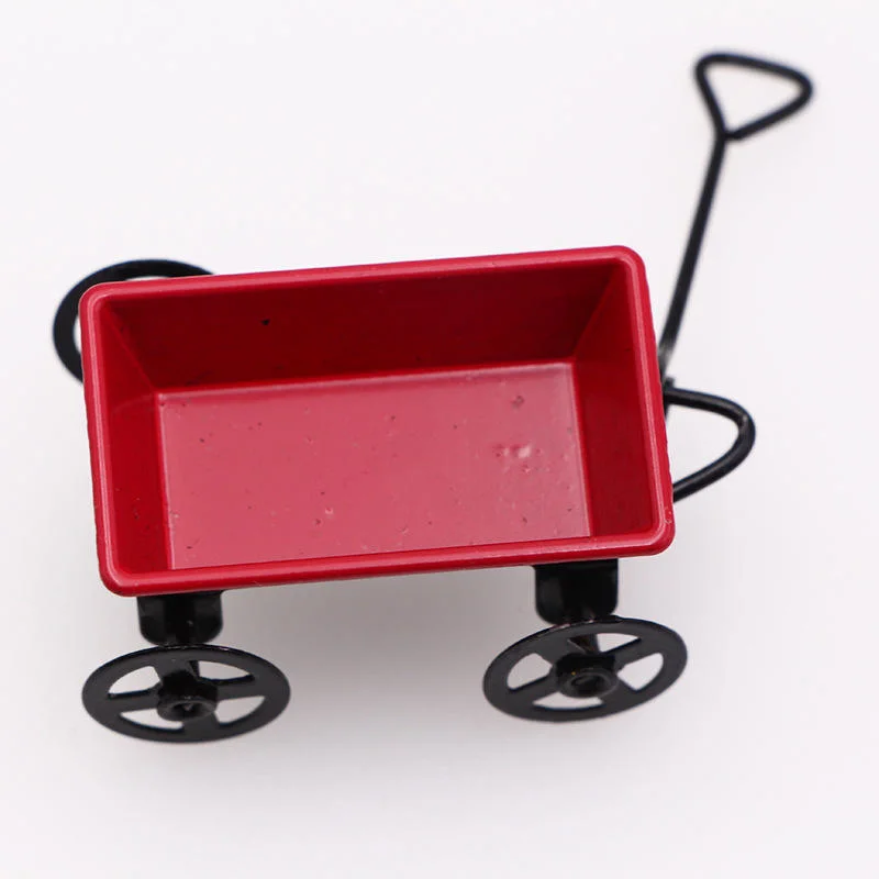 Toy Gifts Ornament Miniature Metal Red Small Pulling Cart Garden Furniture Accessories