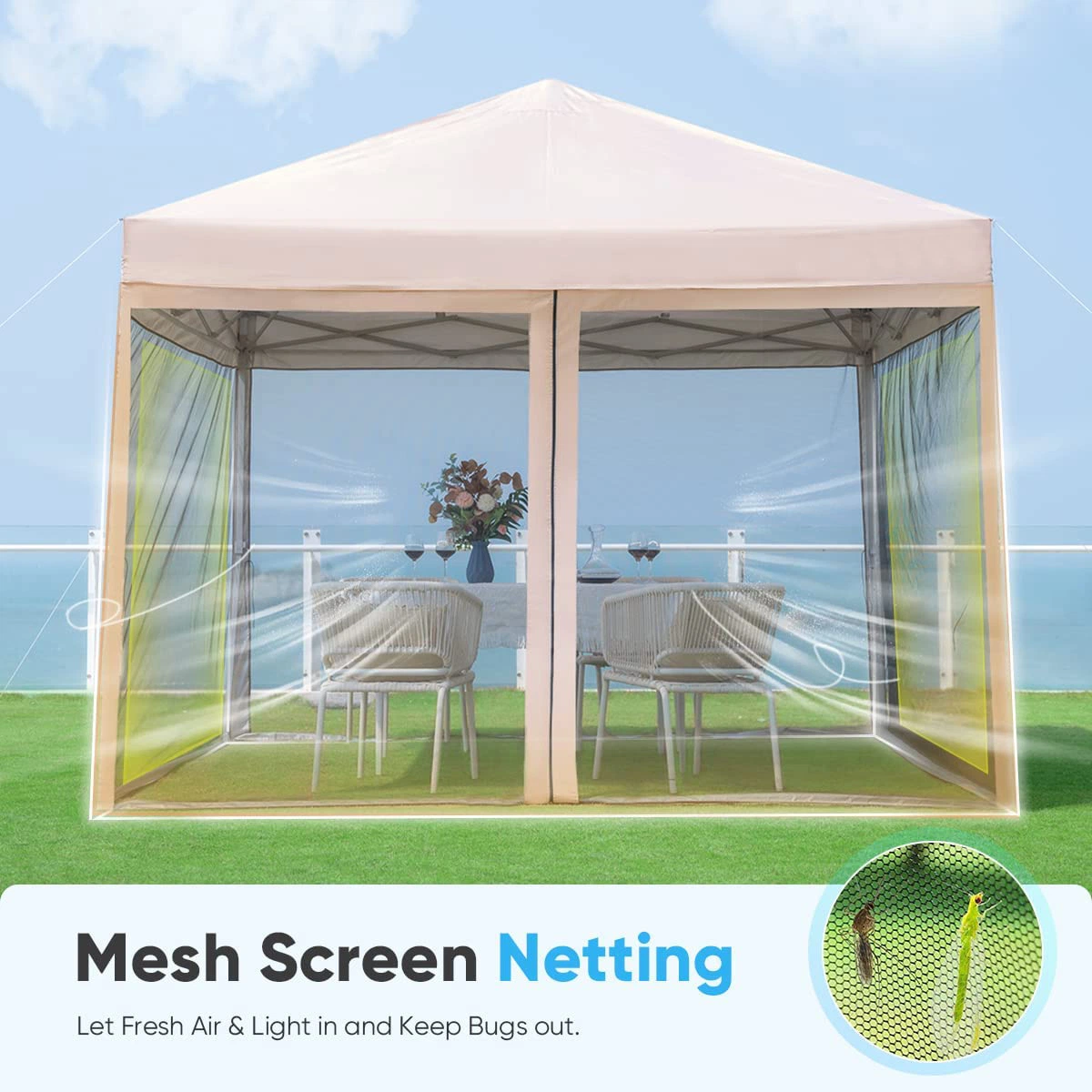 10'x10' Pop up Canopy Tent con Netting, exterior inmediato portátil Gazebo