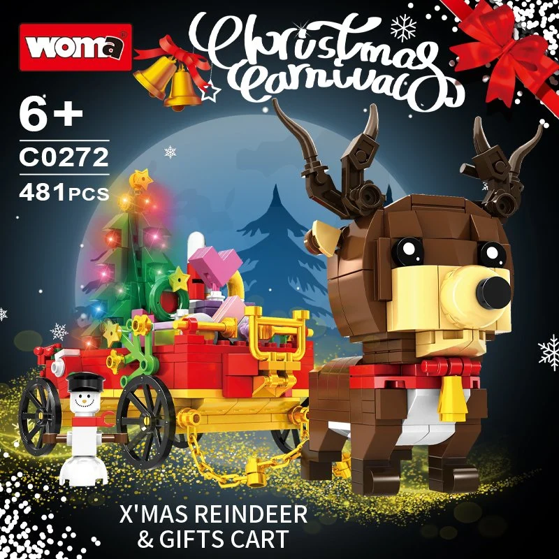 Woma Toys Wholesale Supplier Kids Educational Reindeer Elk Gift Car Parent Child Interaction Assembly Game Building Block Brick Christmas Gift