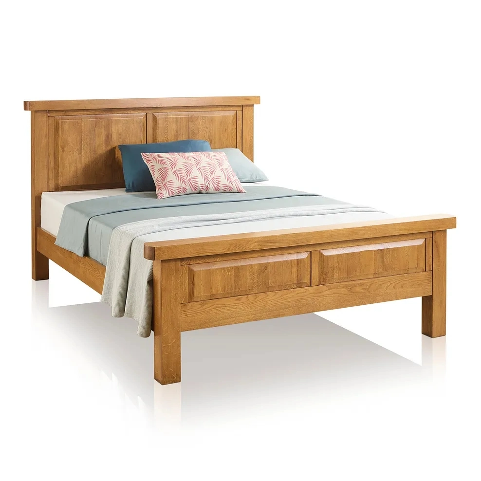 Chinese Wholesale Rustic Solid Oak Wooden Single Double King Queen Sized Bedroom Bed Used in Home Bedroom Hotel Furniture