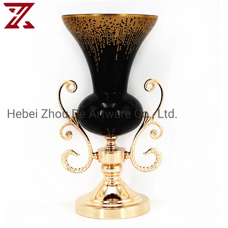 Manufacture Customized Metal Base Glass Cylinder Vase for Home Decoration Vase