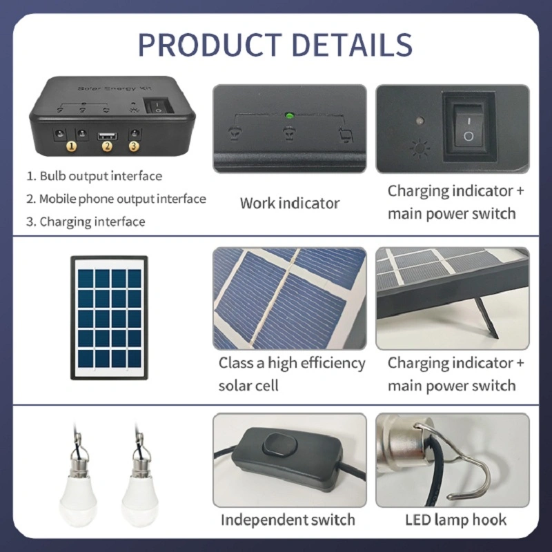 Portátil apagado sistema de energía solar de la luz solar de la rejilla 6000mAh 5200mAh Cargador de alimentación con puerto USB de carga Kit de luz solar para Inicio