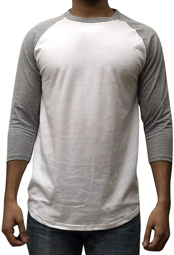 Men&rsquor; S Plain Raglan Baseball Tee T-Shirt Unisex 3/4 Sleeve Casual Athletic Performance Jersey Shirt