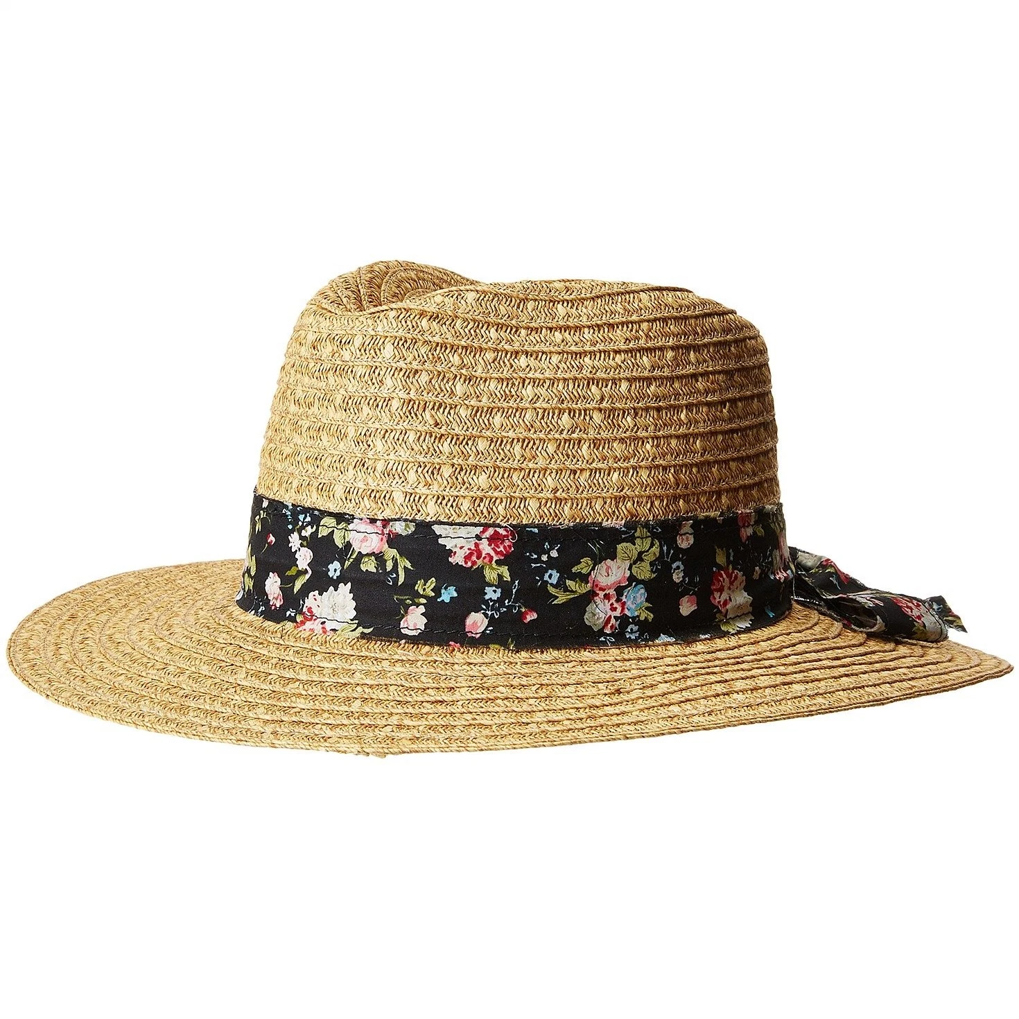 La moda de verano de la mujer de paja de papel de Fedora sombrero con telas Hatband