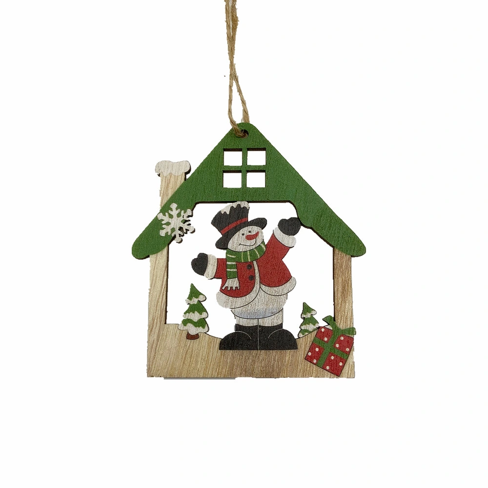 Wooden Hollowed-out House Shape Hanging Ornaments for Xmas