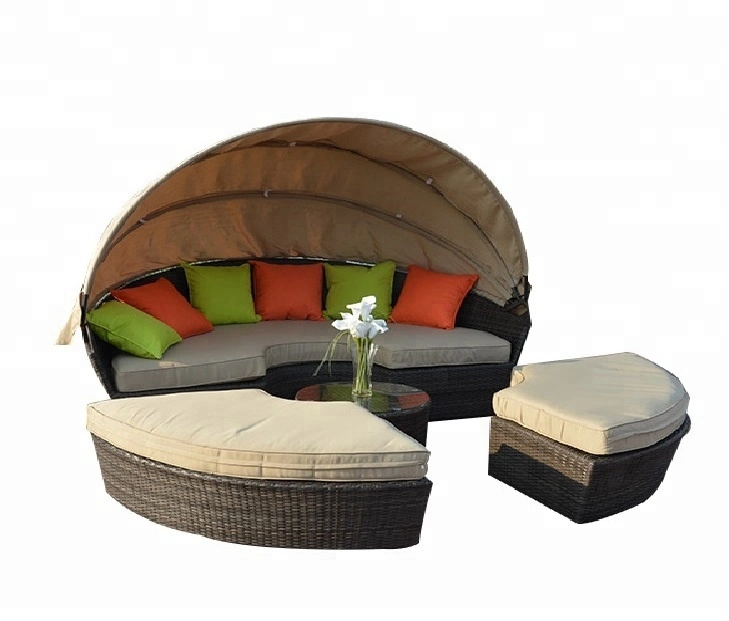 Wasserdichte Outdoor Daybed Patio und Garten Sonnenliege Rattan Möbel Setzen