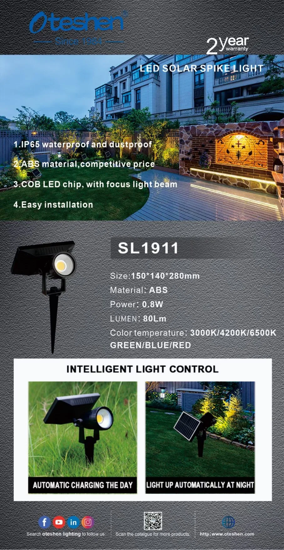 Garten Solar Lights IP65 Wasserdichte Pfad dekorative Bollard Licht Spike Park Road Landscape Lighting 2W