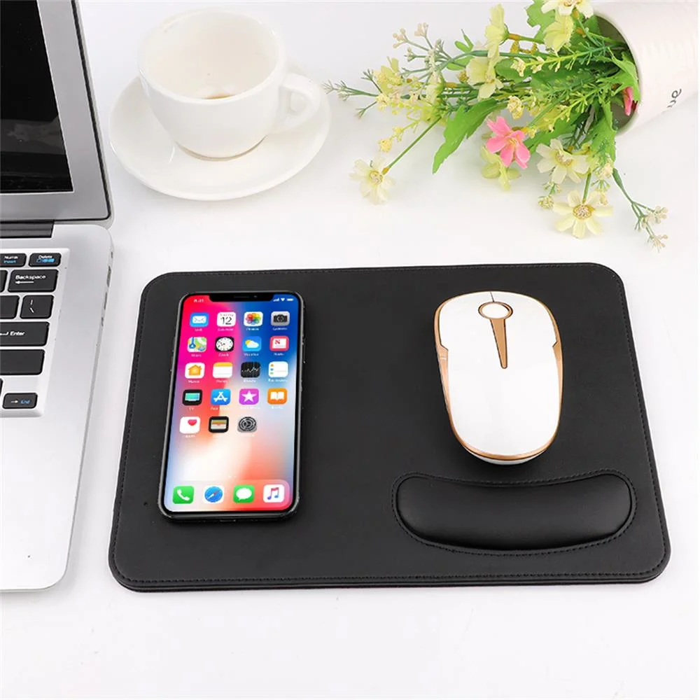 Hot Selling Products 2020 Brown Color PU Leather Mouse Pad and Wrist Pad Wireless Charger