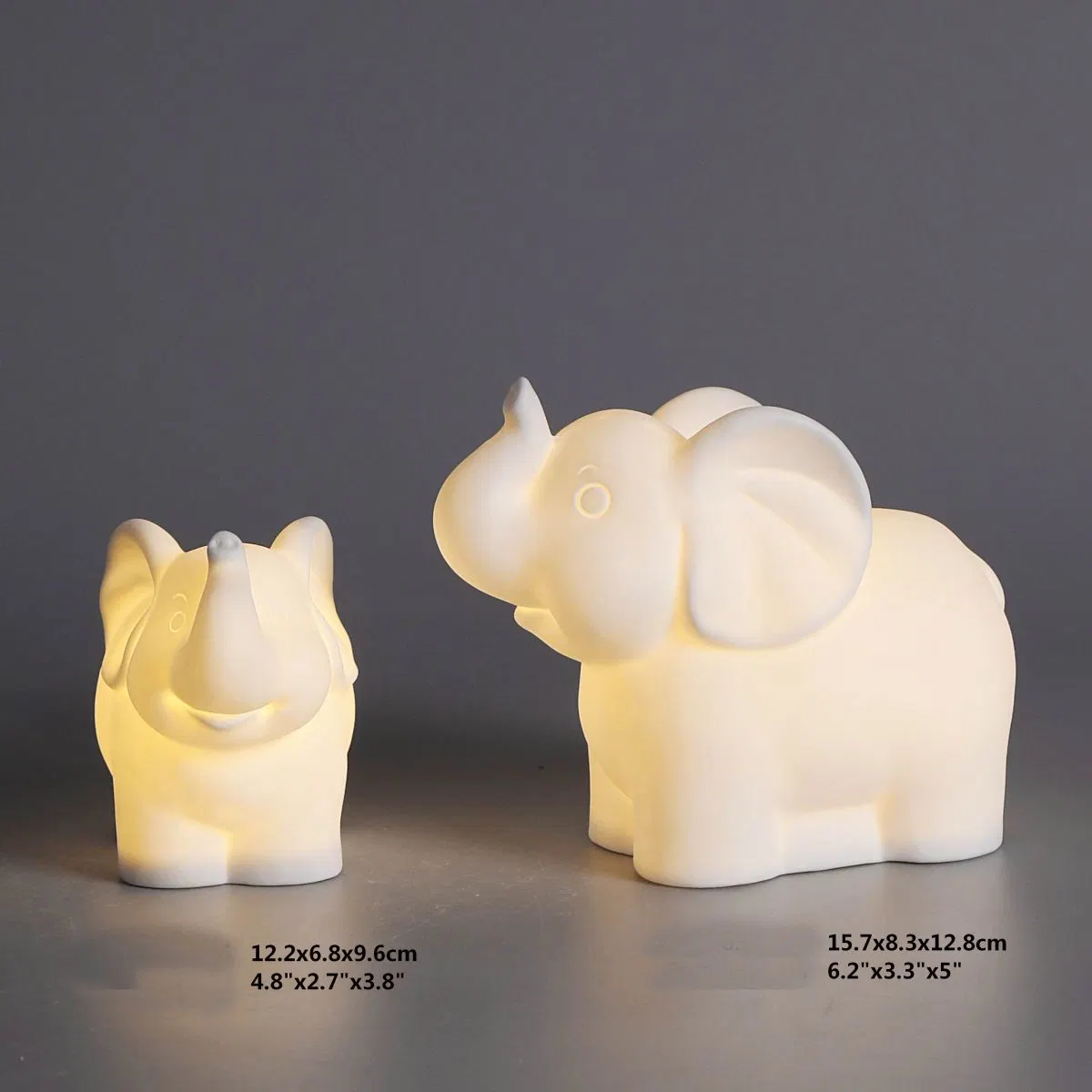 Set of 2 Ceramic Elephant Statue LED Table Decoration Holiday Easter Decor Cute Animal Gift for Kidceramic Easter Animal Statue Decoration with LED Light