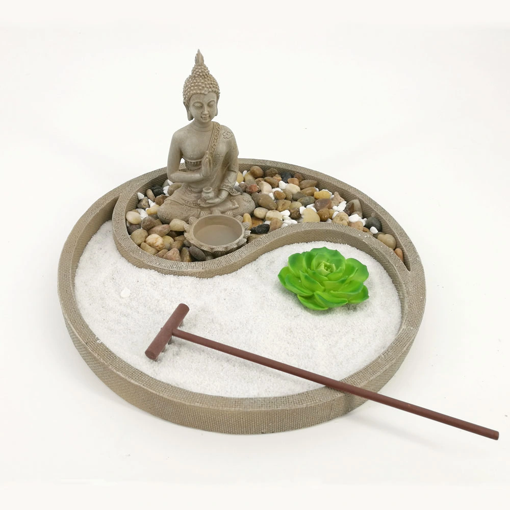 Buddha Zen Garden Lotus Flowers Tea Light Candle Sand Rocks Decoration