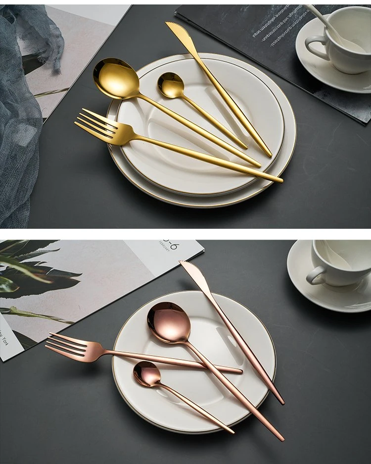 Stainless Steel 304 Gold Flatware, Matte Gold Spoon Fork Knife Cutlery Set Tableware Set