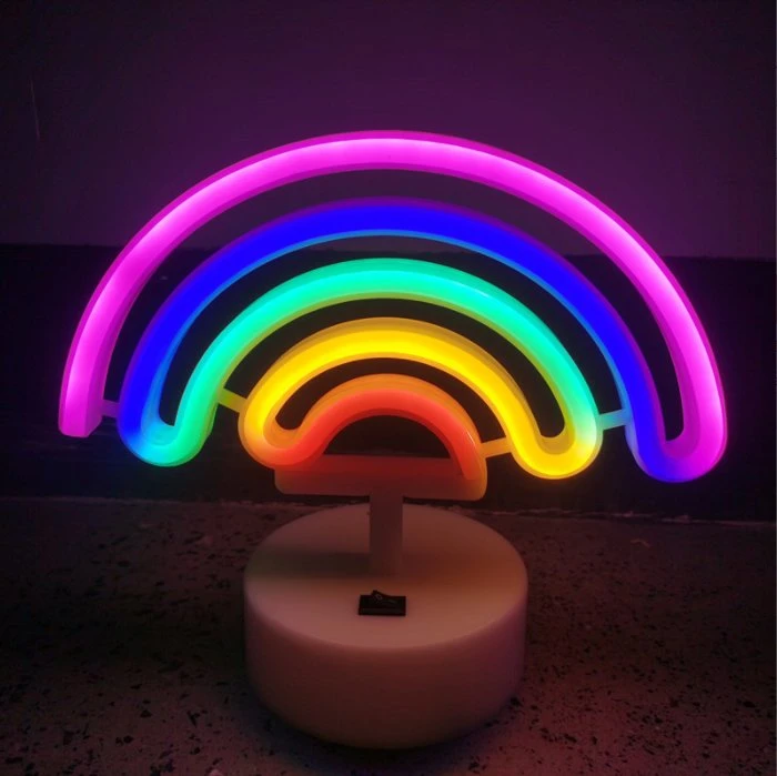 Factory Supply Battery Powered Custodecoration Rainbow Neon Table Night Lights