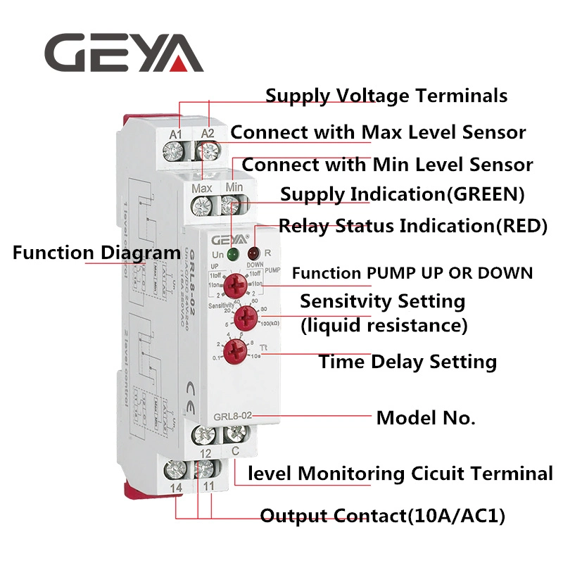 Eya LRG8-02 le contacteur de commande de niveau sur rail DIN avec sonde de niveau de l'eau AC/DC V24-240relais de commande de niveau