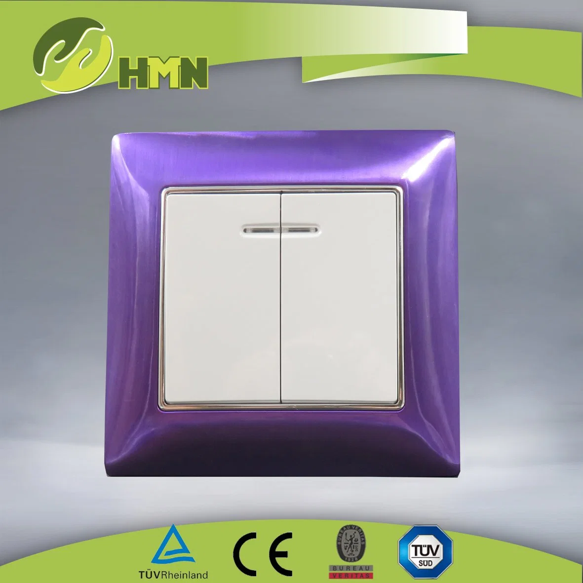 Ce/TUV/BV Certified European Standard Metal Zinc 2Gang with LED SILVER Wall Switch