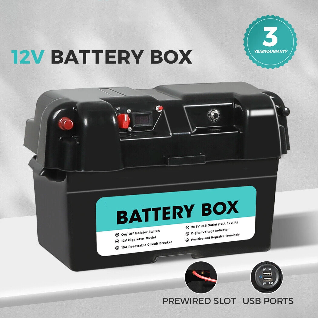 Portable 12V 2X USB & Cig Socket Fits Most Deep Cycle Battery Box