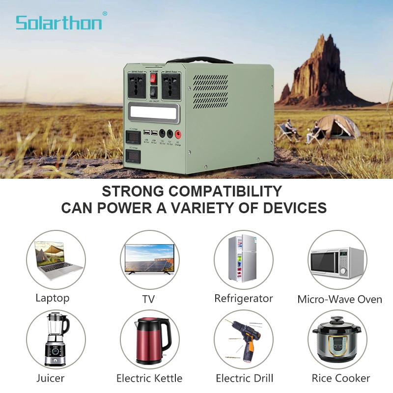 Solarthon Solar Power System с выходом переменного тока Portable Power Station Generator Power Bank for Camping, Emergency and Outage