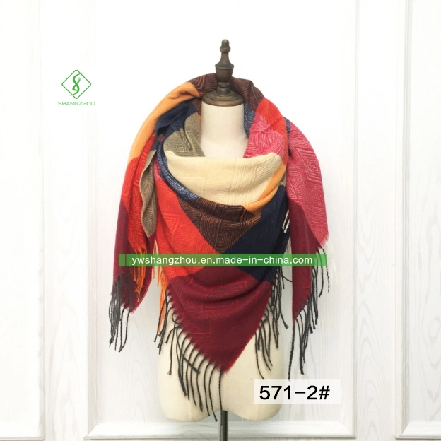 Russian Plaid Cashmere Square Scarf Fashion Lady Shawl with Tassel