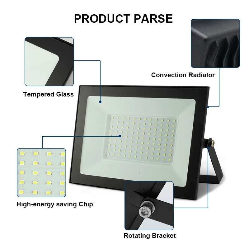 Alta Lumen 6000K Portátil 10W 50W 100W 200W COB Luz de Inundación LED de Aluminio Impermeable IP65 para Exteriores en Estadios