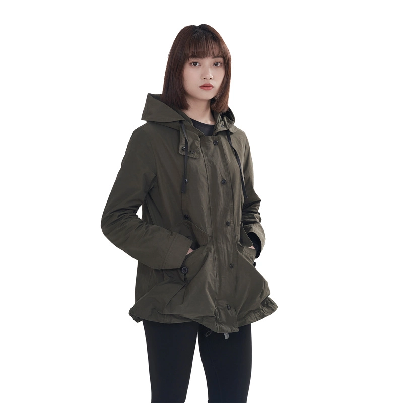 Spring and Autumn Women's Windproof Army Green Windbreaker Coat