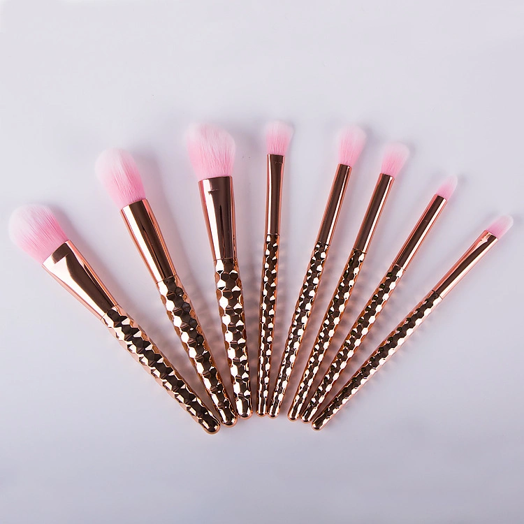 High quality/High cost performance  Vegan Synthetic Hair OEM Diamond Grain 8PCS Rose Gold Rainbow Cosmetic Makeup Brushes Set Private Label