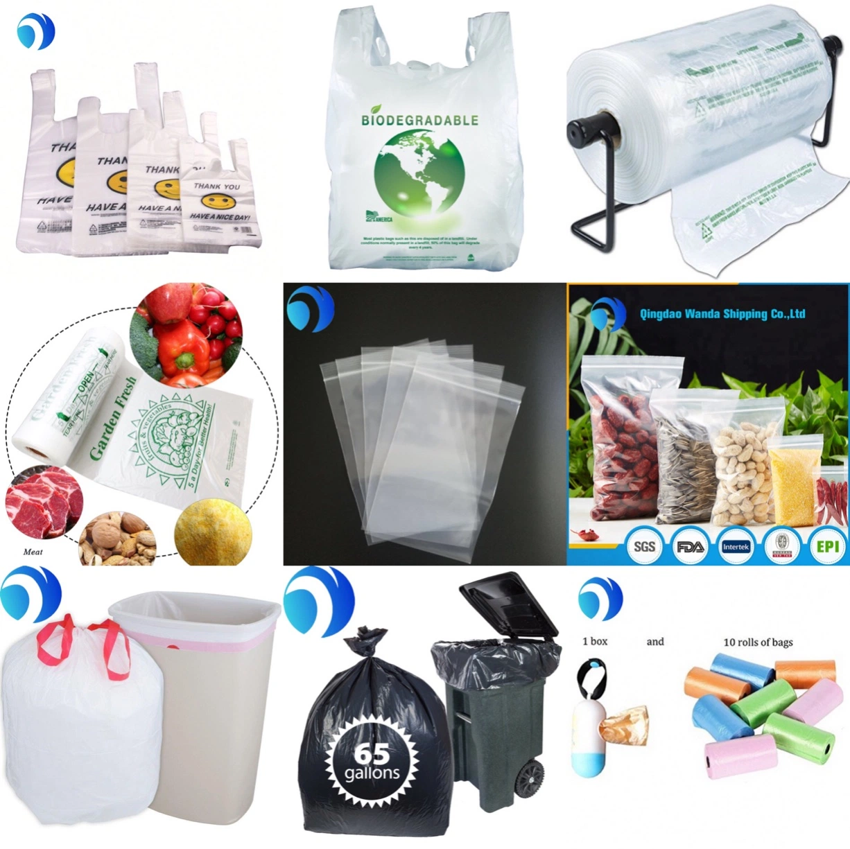Composto biodegradável lixo cordão de lixo Ziplock Trash lixo cão diaper PLA LDPE HDPE plástico embalagem de alimentos fabricante Imprimir T-shirt colete Fábrica de sacos