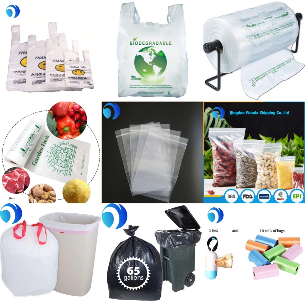 Compostable Déchets biodégradables Sac à cordonnet Ziplock Poubelle Ordures Crottes de chien Couche-culotte PLA LDPE HDPE Fabricant d'emballages alimentaires en plastique Sac de type gilet T-Shirt Usine