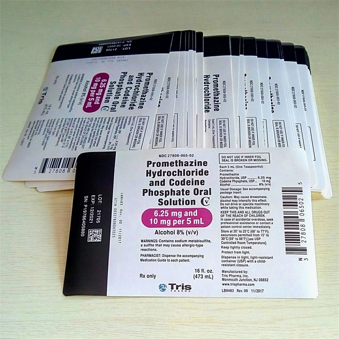 Tris Promethazine Hydrochloride and Codeine Phosphate Sticker Label with Qr Code