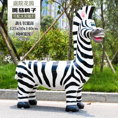 Life Size Resin Fiberglass Cartoon Animal Giraffe Zebra Bench Chair Sculpture for Sale