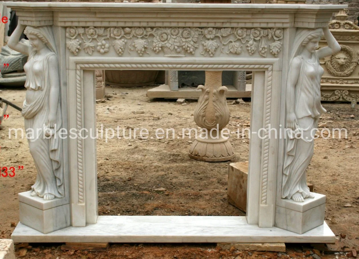 Hot Selling Elegant White Marble Fireplace Carved Figures (SYMF-243)