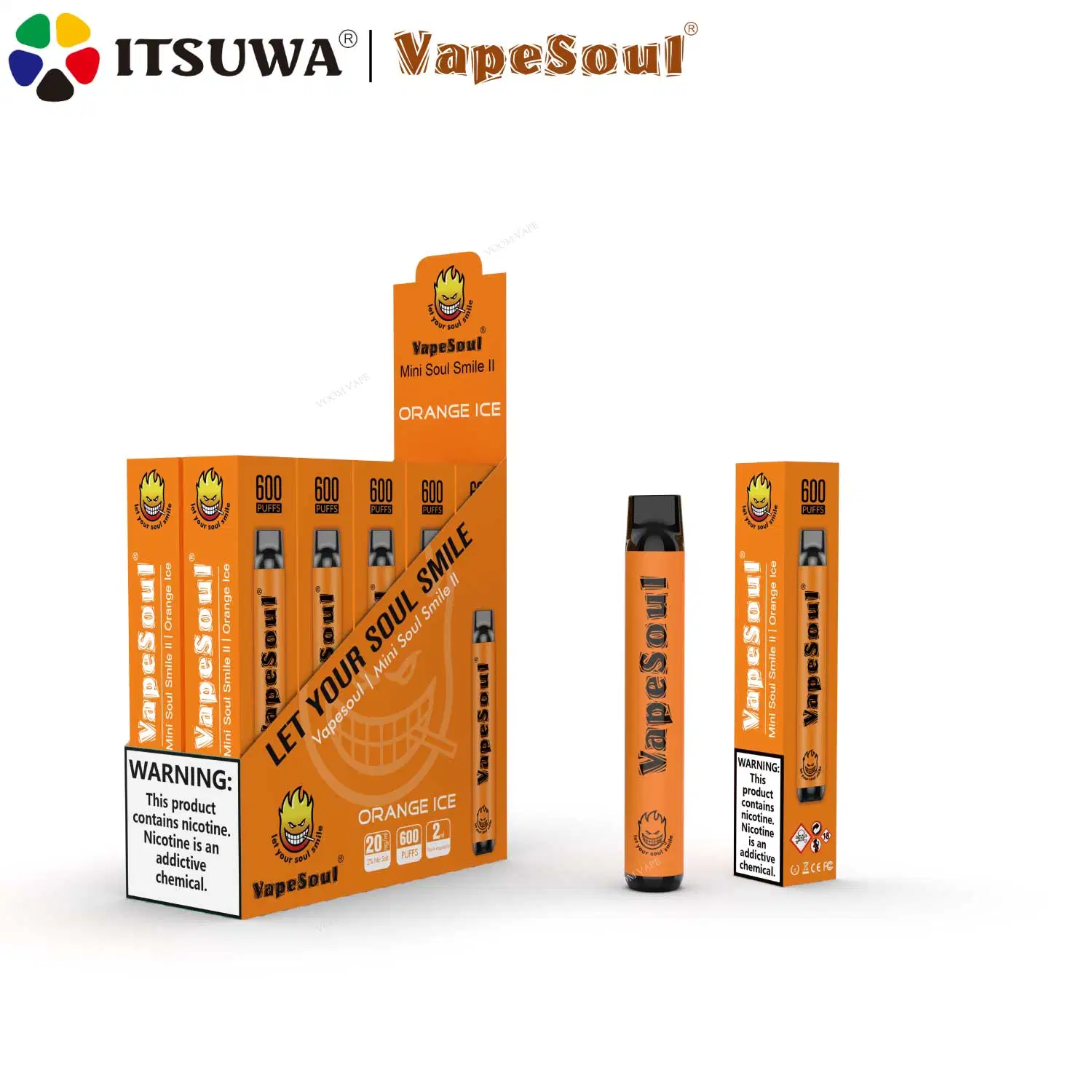 Qualité Premium Vapesoul 2ml 600 bouffées de pré-rempli E Liquide RoHS 400mAh FAC E cigarette Vape jetables Pod d'atomiseur de gros